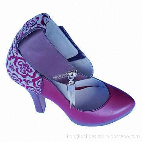 High-quality Leather Court Shoe with Embroidery/Dress Platform and Heel for Women/Leather Outsole